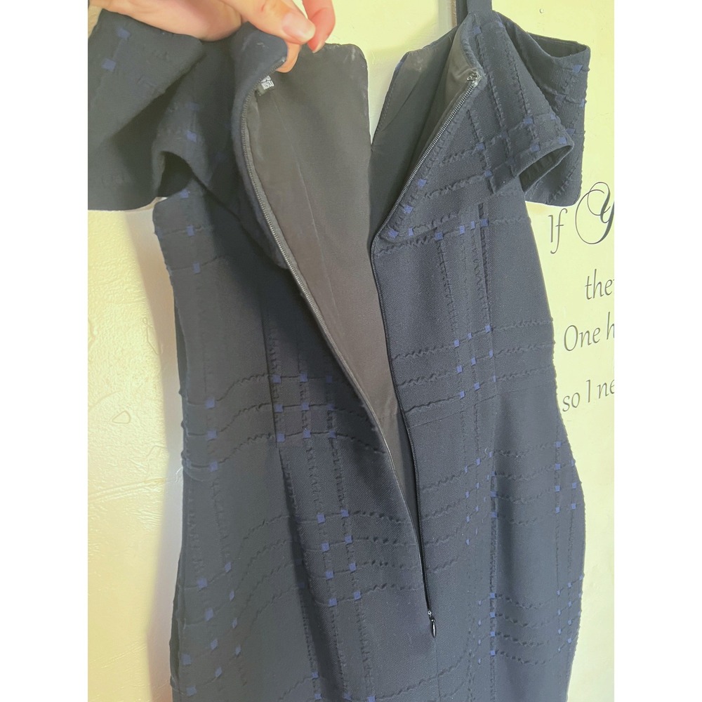 Badgley Mischka Navy Blue Jacquard Knit Cold Shoulder Cocktail Dress Luxury 12 - Picture 9 of 10